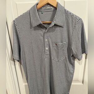Criquet Men's Navy and White Striped Polo Shirt